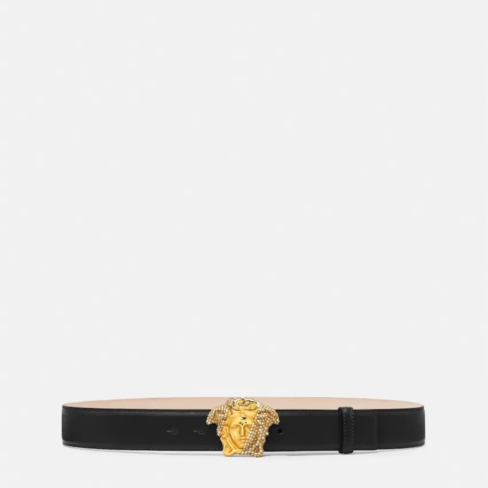 Versace Black Belt with Gold Medusa Buckle